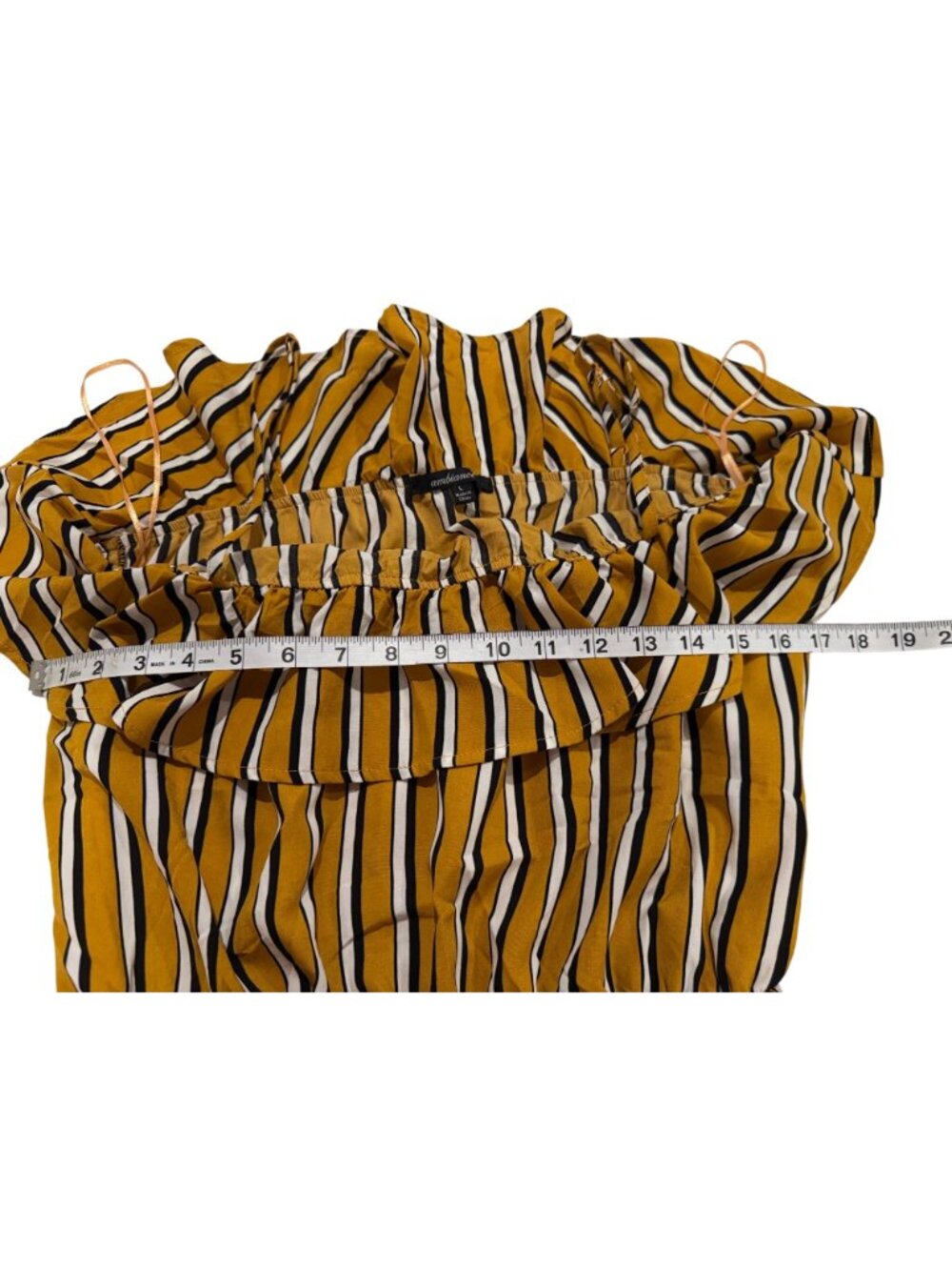 Yellow & Black Striped Jumpsuit With Ruffle Neckline & Adjustable Straps - Picture 6 of 7
